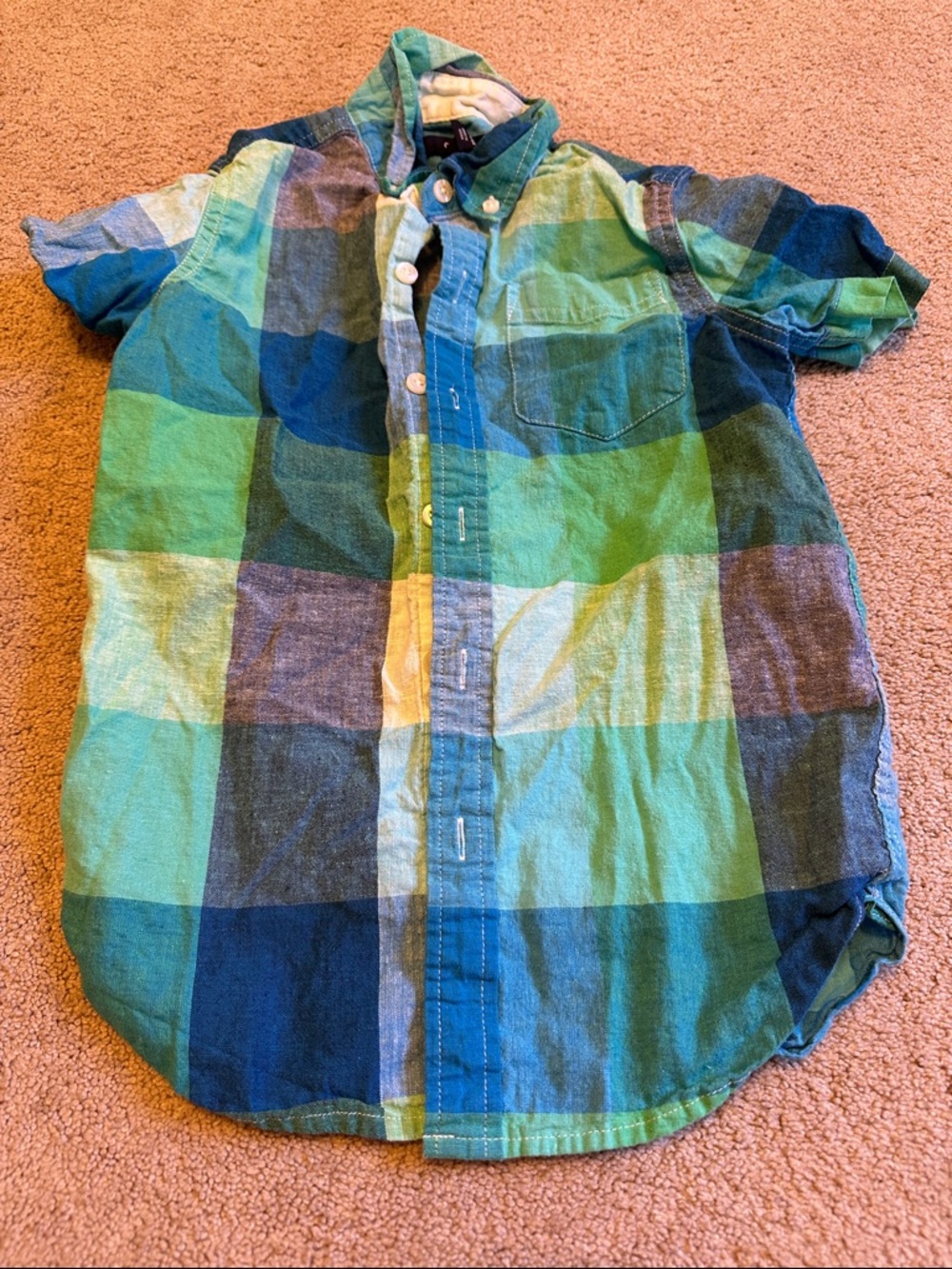 GAP Boys Green Blue Plaid Button-Down Shirt